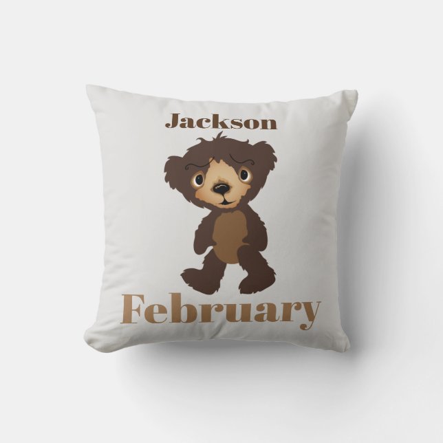 Brown Bear Throw Pillow with Name (Front)