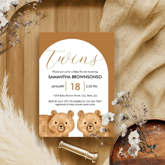 Brown Bear Twins Baby Shower Invitation (Creator Uploaded)