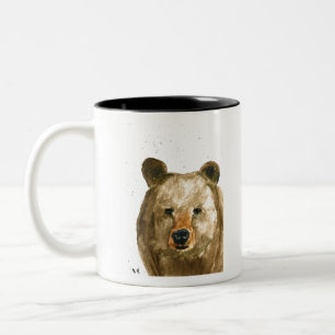 Brown bear watercolour painting Two-Tone coffee mug