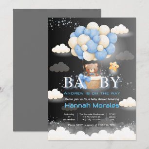 Brown Bear With Balloons Dual Colour Baby Shower Invitation