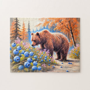 Brown Bear with Blueberries Pastel Chalk Art Jigsaw Puzzle