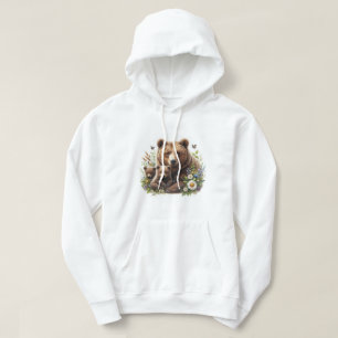 Brown Bear with Cubs Floral Meadow Wildlife Hoodie