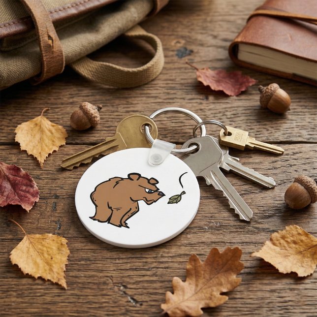 Brown Bear with Falling Autumn Leaf Cute Wildlife  Key Ring (Creator Uploaded)