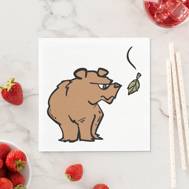 Brown Bear with Falling Autumn Leaf Cute Wildlife  Napkin (Creator Uploaded)
