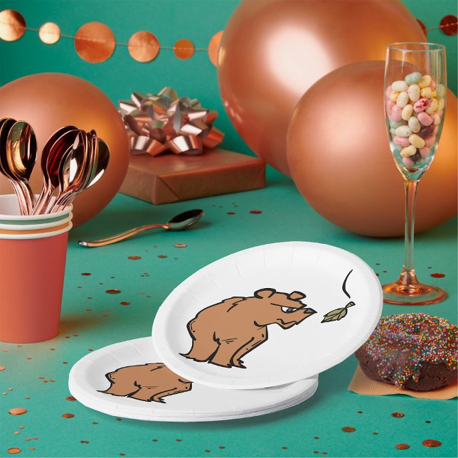 Brown Bear with Falling Autumn Leaf Cute Wildlife  Paper Plate (Creator Uploaded)