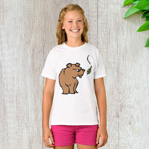 Brown Bear with Falling Autumn Leaf Cute Wildlife  T-Shirt