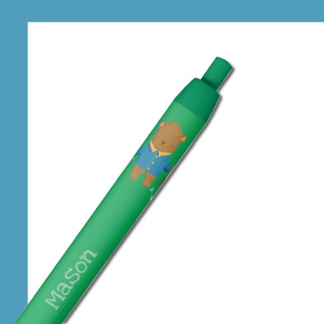 Brown Bear with Fishing Rod Kid Pen (Fishing brown bear kid pen close up . 
Disclaimer : the ink is NOT green .)