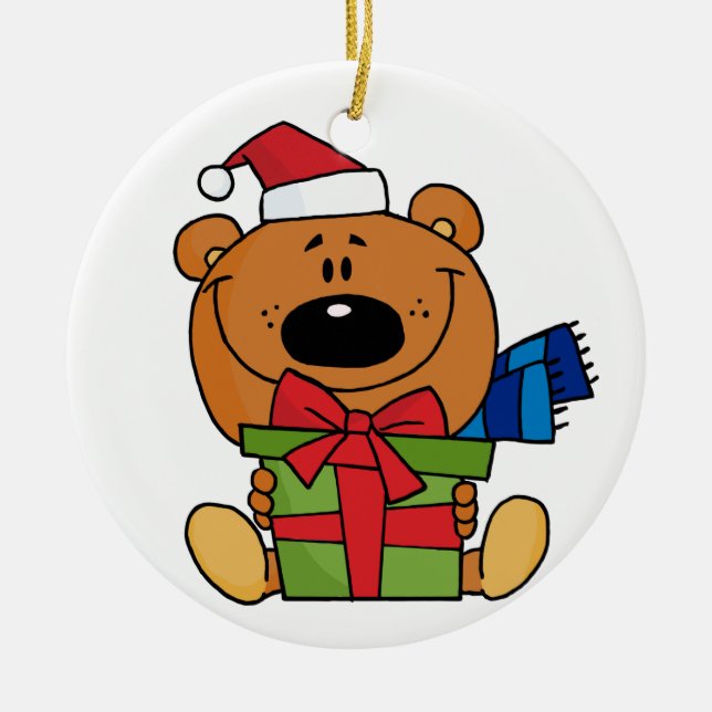 Brown Bear With Gift Keepsake Ornament (Front)