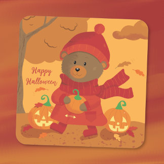 Brown Bear with Pumpkin Halloween Sticker