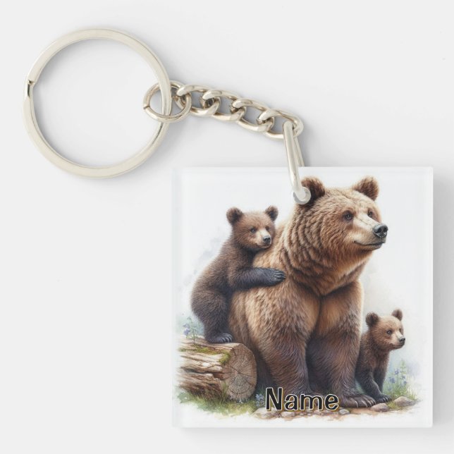 Brown Bear with Two Cubs Key Ring (Front)