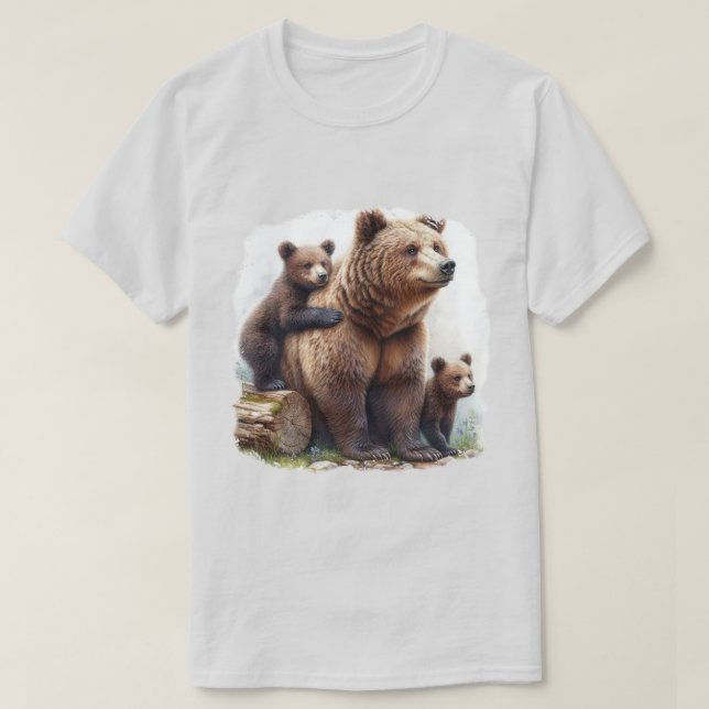 Brown Bear with Two Cubs T-Shirt (Design Front)