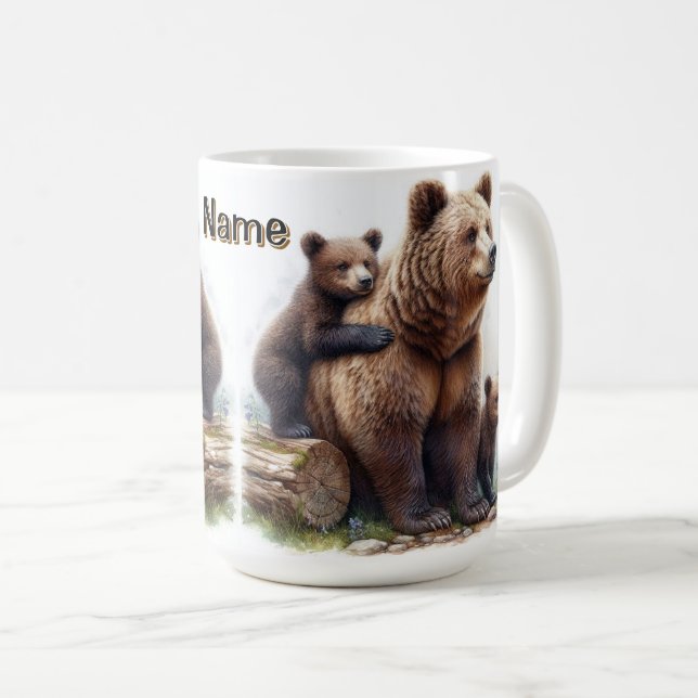 Brown Bear with Two Cubs Wildlife Family Coffee Mug (Front Right)
