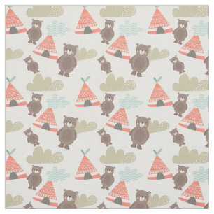 Brown Bears and Teepees Fabric