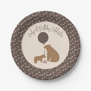 Brown Bears Balloon Cake First Birthday Party Paper Plate