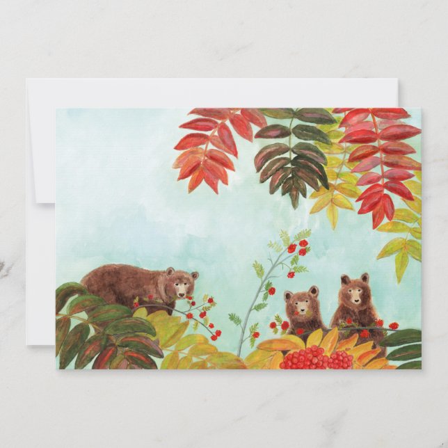 Brown Bears  Eating Red Rowan Berries  Invitation (Front)