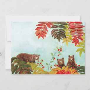 Brown Bears Eating Red Rowan Berries Invitation