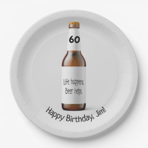 Brown beer bottle for 60th birthday paper plate