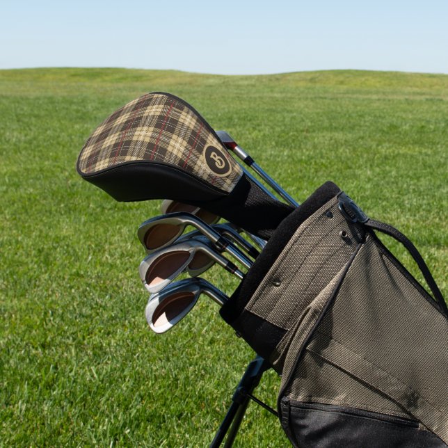 Brown beige and red plaid pattern  golf head cover (In Situ)