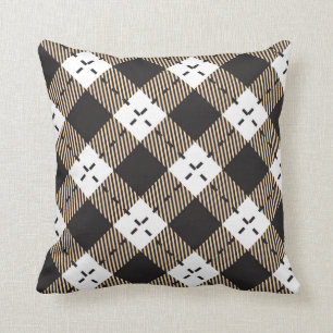 Brown beige and white plaid pattern cushion