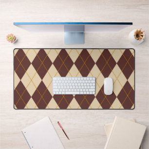 Brown Beige Autumn Fall Argyle Diamond Pattern  Desk Mat