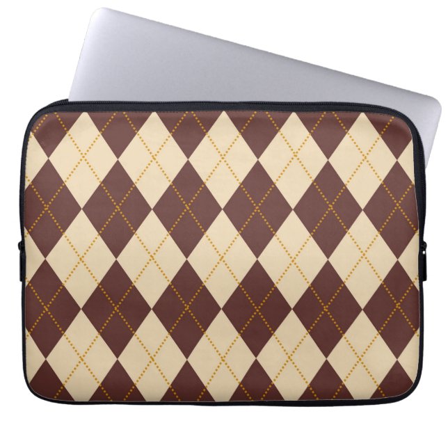 Brown Beige Autumn Fall Argyle Diamond Pattern  Laptop Sleeve (Front)