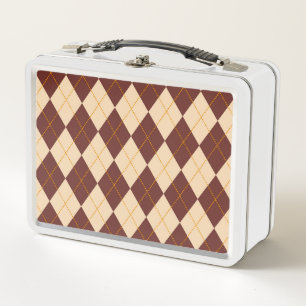 Brown Beige Autumn Fall Argyle Diamond Pattern  Metal Lunch Box