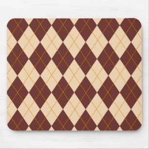 Brown Beige Autumn Fall Argyle Diamond Pattern Mouse Mat