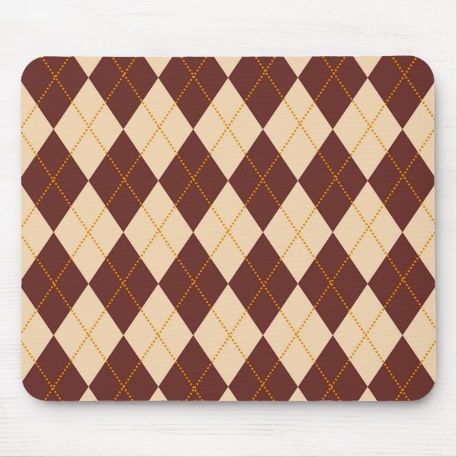 Brown Beige Autumn Fall Argyle Diamond Pattern Mouse Mat (Front)