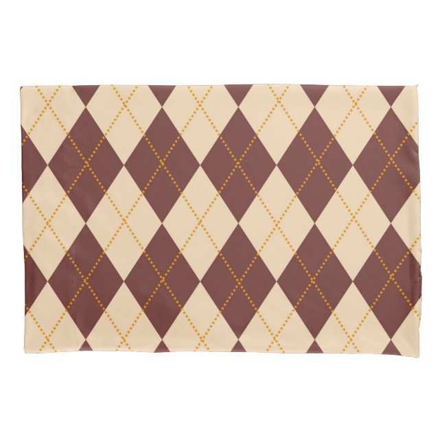 Brown Beige Autumn Fall Argyle Diamond Pattern Pillowcase (Front)