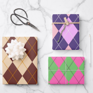 Brown Beige Autumn Fall Argyle Diamond Pattern Wrapping Paper Sheet