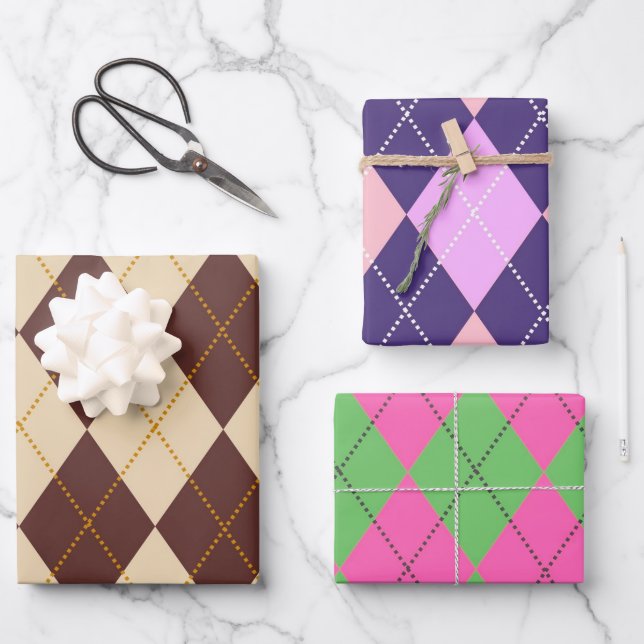 Brown Beige Autumn Fall Argyle Diamond Pattern  Wrapping Paper Sheet (Front)