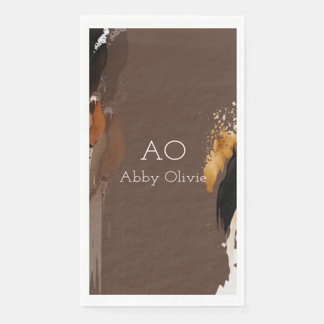 Brown beige black gold watercolor napkin (Front)