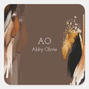 Brown beige black gold watercolor square sticker