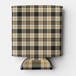 Brown Beige Black Plaid Pattern Can Cooler