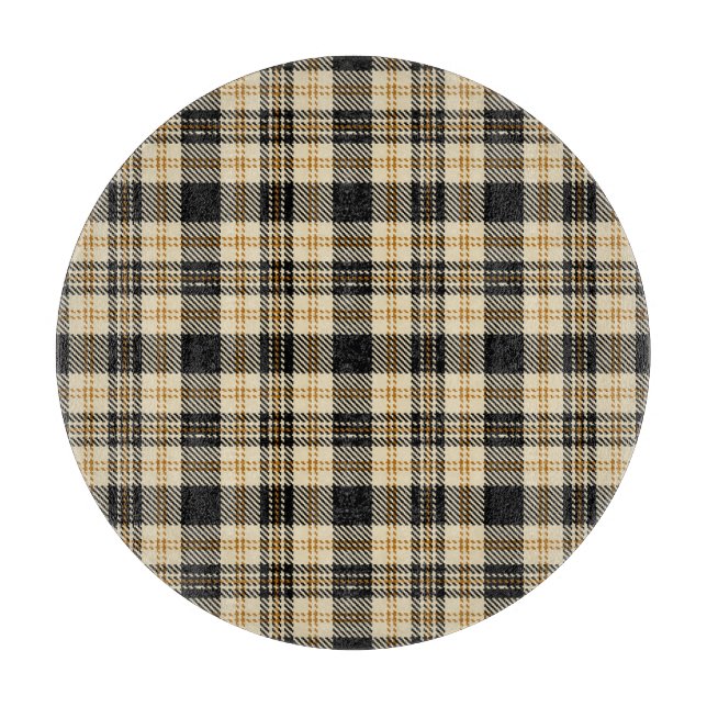 Brown Beige Black Plaid Pattern Cutting Board (Front)