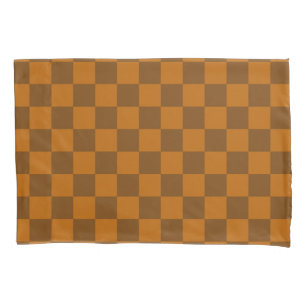 Brown Beige Checkered Block Print  Pillowcase