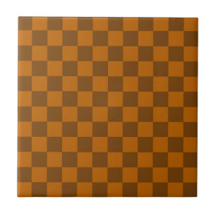 Brown Beige Checkered Block Print  Tile
