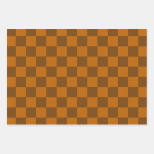 Brown Beige Checkered Block Print  Wrapping Paper Sheet