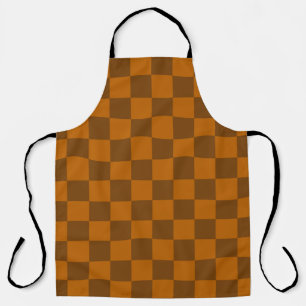 Brown Beige Chequered Block Print  Apron