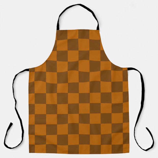 Brown Beige Chequered Block Print  Apron (Front)