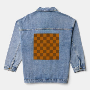 Brown Beige Chequered Block Print  Denim Jacket