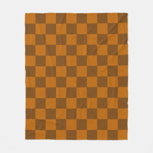 Brown Beige Chequered Block Print Fleece Blanket