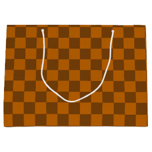Brown Beige Chequered Block Print  Large Gift Bag