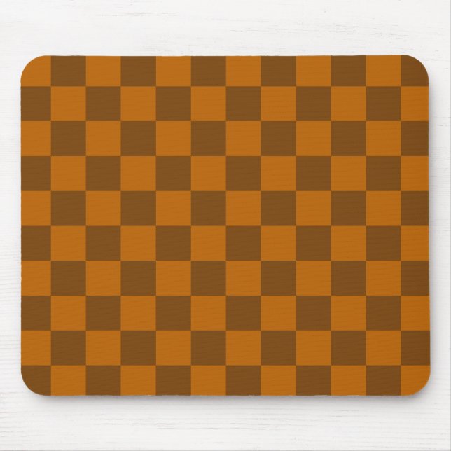 Brown Beige Chequered Block Print  Mouse Mat (Front)