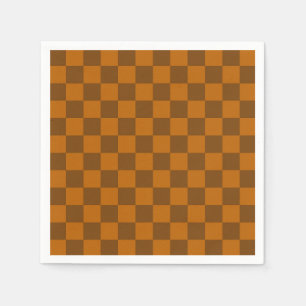 Brown Beige Chequered Block Print  Napkin