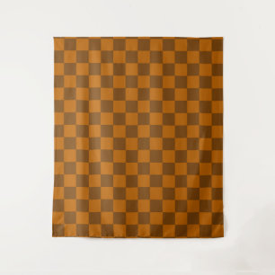 Brown Beige Chequered Block Print  Tapestry