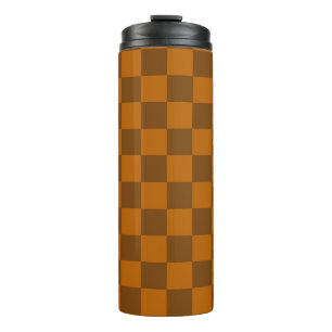 Brown Beige Chequered Block Print Thermal Tumbler