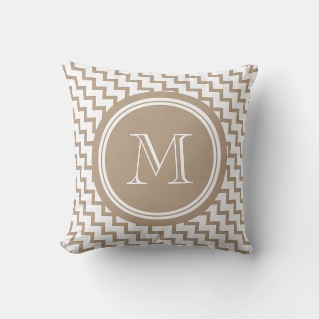Brown Beige Chevron Monogram Elegant Cushion (Front)