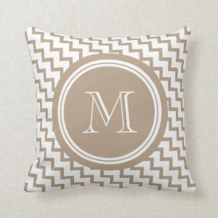 Brown Beige Chevron Monogram Elegant Cushion