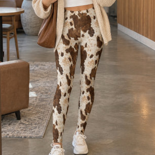 Brown Beige Cow Hide Pattern Leggings